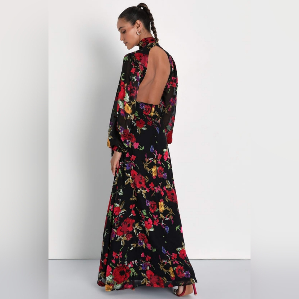 NWOT Lulu's Black Floral Burnout Backless Maxi Dress Size XL=14/16 - Picture 3 of 6